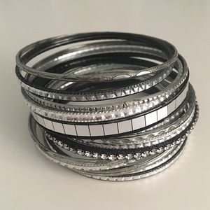 Black and silver tone bangles